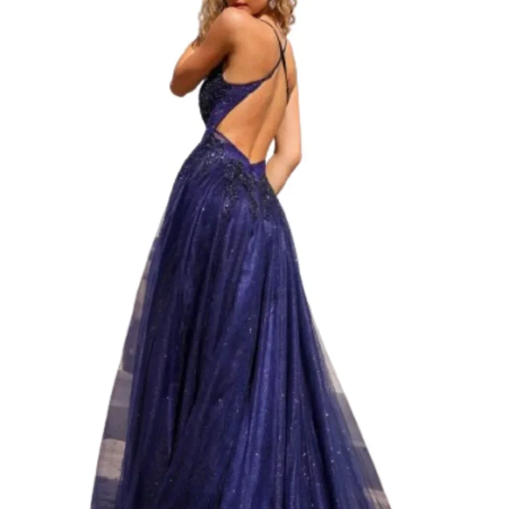 NWT Nox Anabel G1405 Beaded Prom Dress Navy Blue Size 4 - Picture 3 of 6